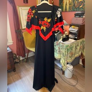 Vintage 1970s black and red scarf style floral maxi. Fits like a small.